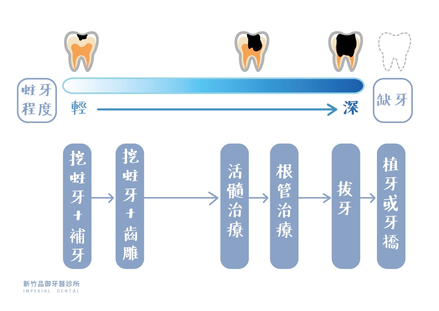 蛀牙到拔牙的進程圖